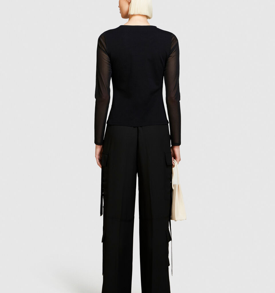 T-shirt with tulle sleeves - women's long sleeve t-shirts - Black | Sisley image number 3